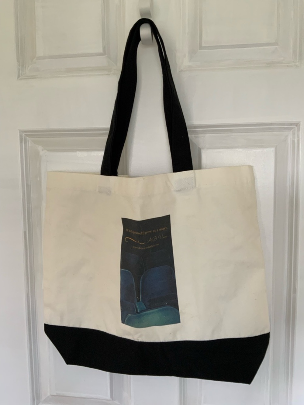 Canvas Tote Bag with Black Trim and Handles - Cream/Black